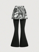 MOD Red Portrait Print Bodycon Flare Pants For Women